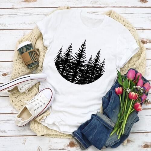 Womens T-shirt Mountain Graphic Fashion Print Ladies Summer T-shirt Shirt Top Ladies Clothes Ladies T-shirt