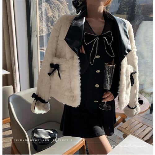 Women 2021 Winter New Imitation Rex Rabbit Fur Coats Female Short Slim Outwear Ladies Long Sleeve Faux Fur Warm Jackets M665