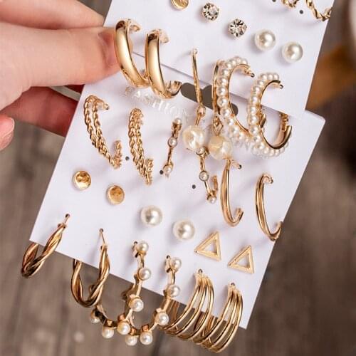 Women Earrings Gold Circle Drop Earrings Set For Women Elegant Wedding Baroque Pearl Dangle Earrings 2021 Trend Jewelry