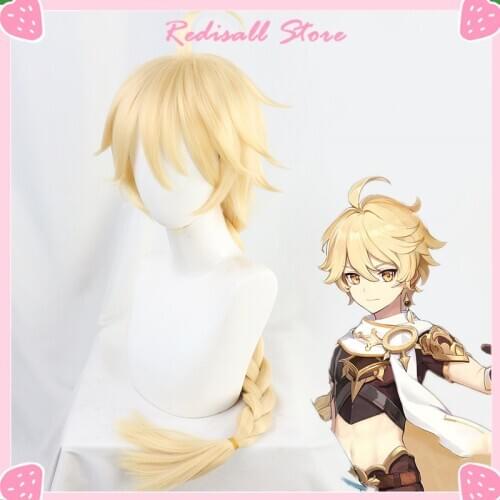 Aether Wig Genshin Impact Cosplay Blond Long Braid Golden Braided Heat Resistant Hair Women Halloween