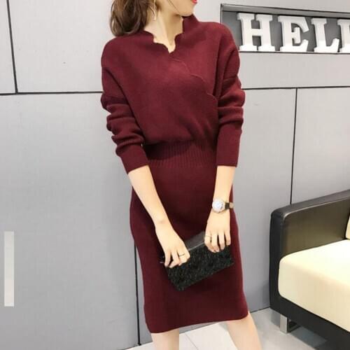 Sweater Skirt Long Sleeves Long Paragraph Over The Knee Loose Korean Version 2020 Spring Autumn Thick Sweater Women