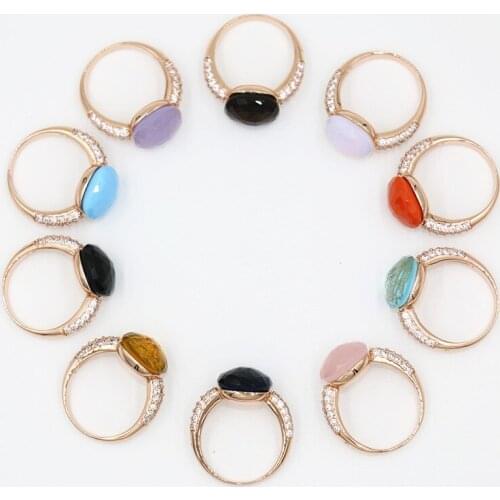 2021 Fashion Brand Candy Style Rose Gold Plated 11 Colors Zirconia Round Big Crystal Women Rings Fine Jewelry Gifts