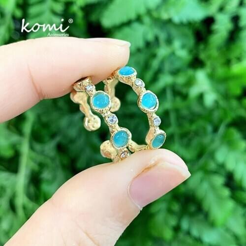 KOMI 1 Pair Cat Eye Opal Stone Crystal Ear Clips Cuff Earrings Skinny Boho C-Shape No Pierced Earrings Ear Studs Brincos K6141
