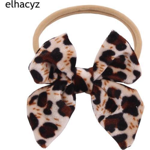1PC New Leopard Velvet 3'' Hair Bow Elastic Headwear women Classical Photography For Kids Headband Hairband Hair Accessories