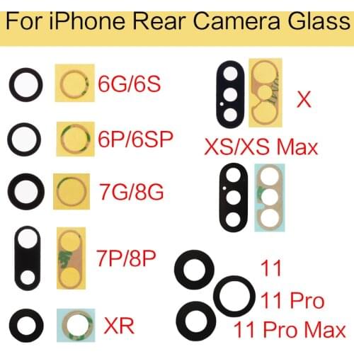 1pcs Back Camera Glass For iPhone 6S 7 8 Plus X XR XS 11 Pro Max Rear Camera Cover Lens 3M Sticker Holder Parts