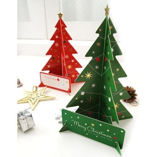 100pcs 3d Merry Christmas Tree Greeting Cards Postcards Birthday Gift Message Card Suit Set Thanksgiving Card ZA5143