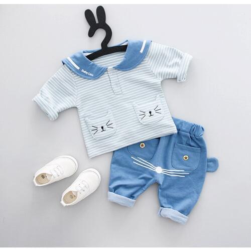 2018 Baby Girl Boy Cute Cartoon 2pcs Clothing Set Kids Boys Girls Cotton Striped T shirt+ Pants Casual Suits,Infant Outfit