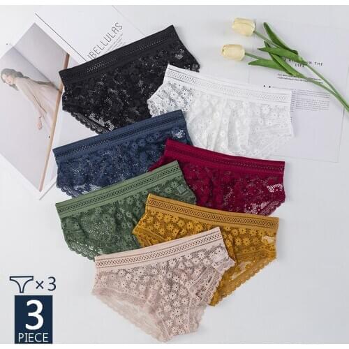 3 pcs/set Sexy Women Panties Lace Underwear Underpants Woman Lace Panties Floral Lingerie Female Seamless Briefs