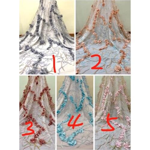 3d flowers embroidered Lace fabric JRB-122019 luxury Nigerian french lace fabric with lots of beads