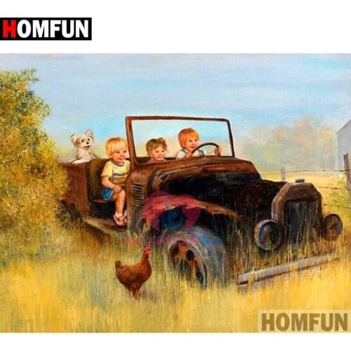 HOMFUN Full Square/Round Drill 5D DIY Diamond Painting "Car child scenery" Embroidery Cross Stitch 3D Home Decor Gift A13116
