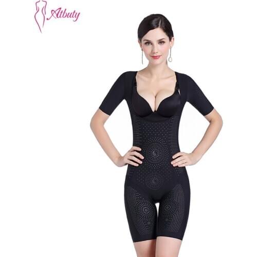 Atbuty Full Coverage Body Shaper Postpartum Recovery Seamless Tight Power Stone Bodysuit Sleeve Shapewear