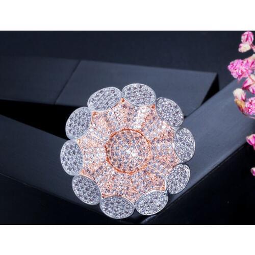 Bilincolor fashion trendy silver color cubic zirconia women big flower ring