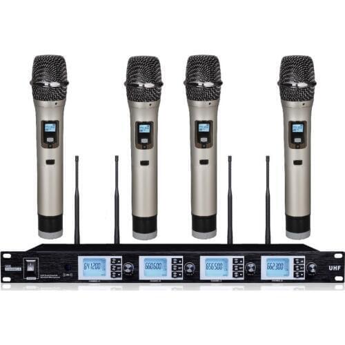 Bolymic 4 channel wireless microphone System Professional Stage handheld Wireless Microphone karaoke For Church, Meeting