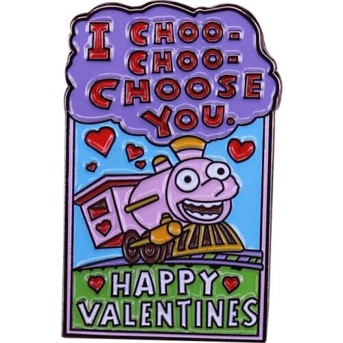 Choo choo choose me pin sweet love bubbles badge funny pink train brooch happy Valentines gift
