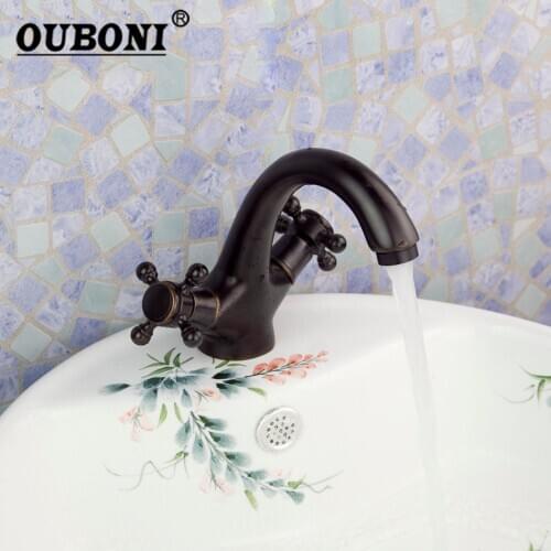 Black Double Handles Bathroom Basin Mixer Tap Sink Faucet Oil Rubbled Bronze Vanity Faucet Bath Faucet Mixer Tap
