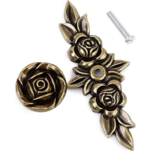 Flower Rose Furniture Handle, Kitchen Cupboard Cabinet Drawer Dresser Wardrobe Knob/Pull Handle, Antique Bronze