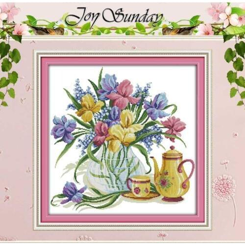Flowers and kettle counted Cross Stitch 11CT 14CT Cross Stitch Set Wholesale DIY Cross-stitch Kit Embroidery Needlework