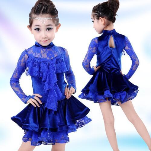 2016 Newest Sexy Lace Long Sleeve Girls Kids Ballroom Dresses / Tango Salsa Latin Dance Dress Children