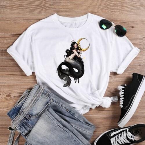 Colored Gothic MOON MERMAID t-shirt women funny 100% Cotton street style graphic hipster casual unisex Fashion tee top tshirt