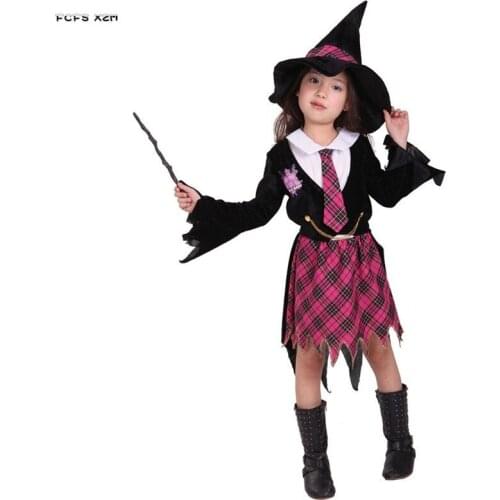 M-XL Gothic Girls Halloween Magician costumes Kids Children Witch Cosplay Carnival Purim Parade Masquerade Role play party dress