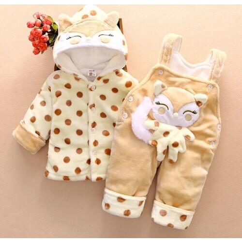 Toddler Baby Clothes Set Winter Baby Boys Girls Cotton Warm Suit For Infant Baby Kids Casual Velvet Hoodies+bib Pants 2pcs Suit
