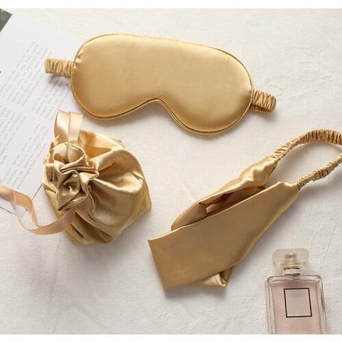 1Set Imitated Silk Sleeping Eye Masks Shading Patch Cover Adjustable Blindfold Travel Relax Eye Care Tool With Bag And Headband