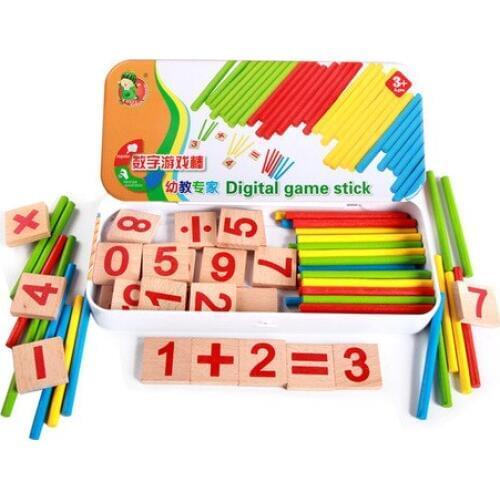 Math Toys new tin box Numbers game bar Childrens arithmetic counting rods Kindergarten early childhood wooden toys whole sale
