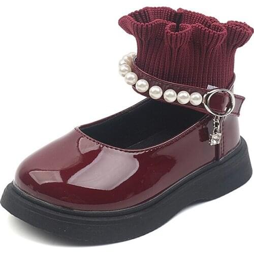 Girls Fashion Princess Leather Shoes Round Toe Pearl Woolen Mouth Dance Sweet Chic Kids Flats Fashion Cute Warm for Wedding Hot