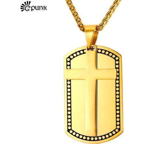 Men Jewelry Cross Pendant Necklaces Dog Tag For Men Necklace Gold color 316L Stainless Steel P2212G
