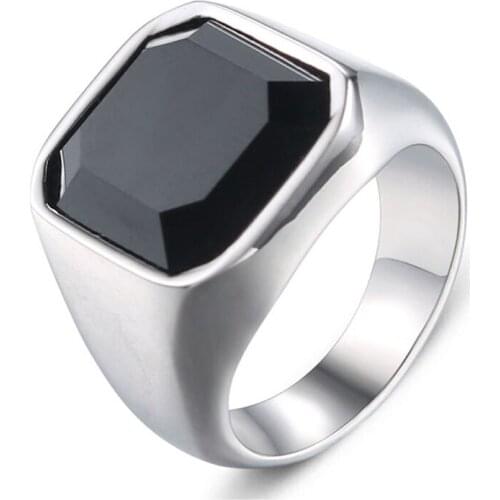 Mens ring stainless steel black gem ring men stainless steel wholesale signet male ring antique punk jewelry gifts for women