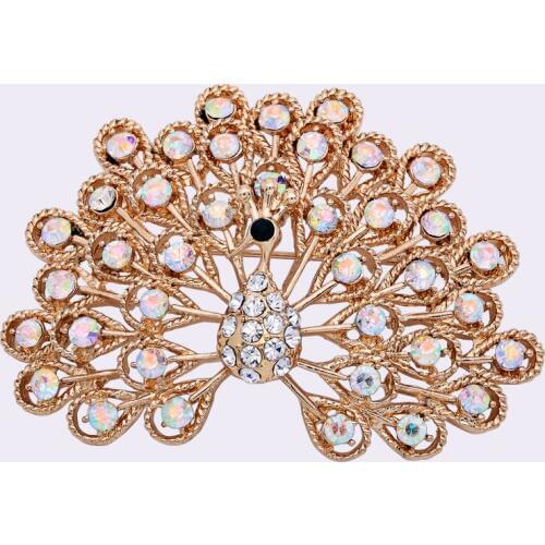 Mziking Free Shipping 2020 white Rhinestone Peacock Brooch for Scarf Women Gold Korean Crystal Broach X1536