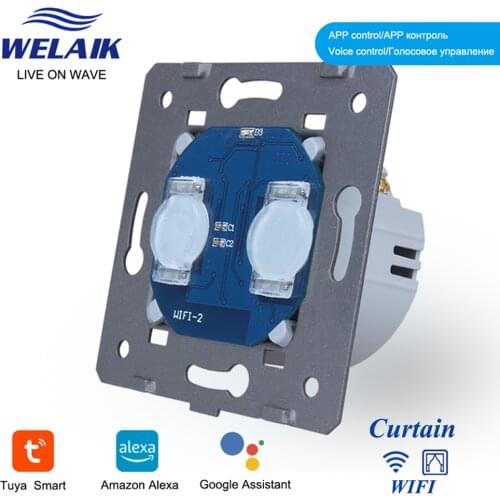 WELAIK EU WIFI Smart-Life Shuttes Blind 2gang1way Wall Touch Switch Crystal-Glass Panel Tuya-Curtain Switch A1921CLCW-WIFI