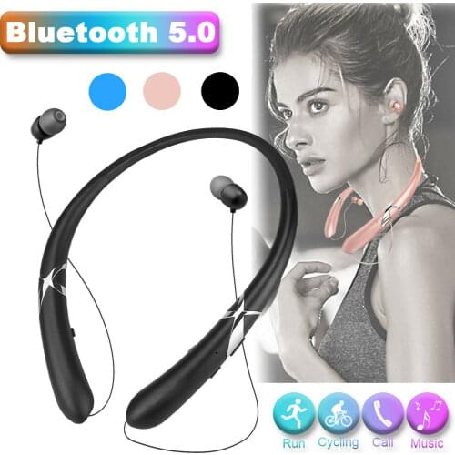 2021 New Sweatproof Stereo Neckband Headset Wireless Bluetooth 5.0 Retractable Headphones Earbuds Good Quality