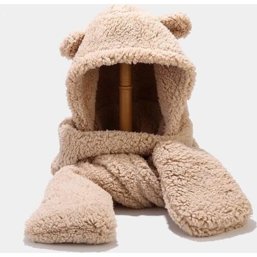 New Bear hat three-piece set autumn and winter hats scarf gloves one-piece winter cycling to keep warm three-piece tide