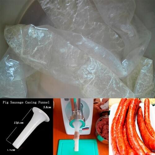 Sausage Packaging 1Pc Casings for Sausage Salami Caliber 50Mm Length 100Cm Hot Dog Casing Shell + Funnel Meat Filler CookingTool