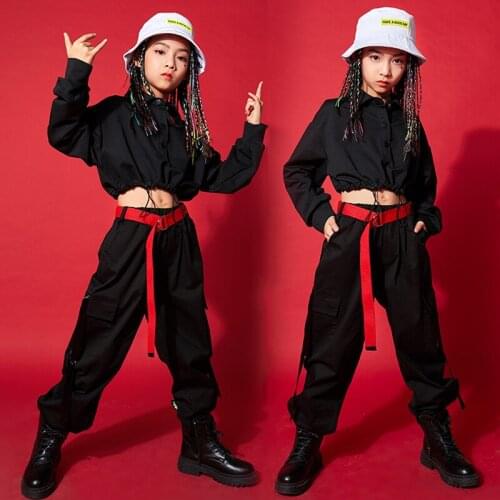 Girls Hip Hop Dance Clothes Street Jazz Performance Costume Tops Pants Black Hiphop Suit Catwalk Ballroom Practice Wear BL5700