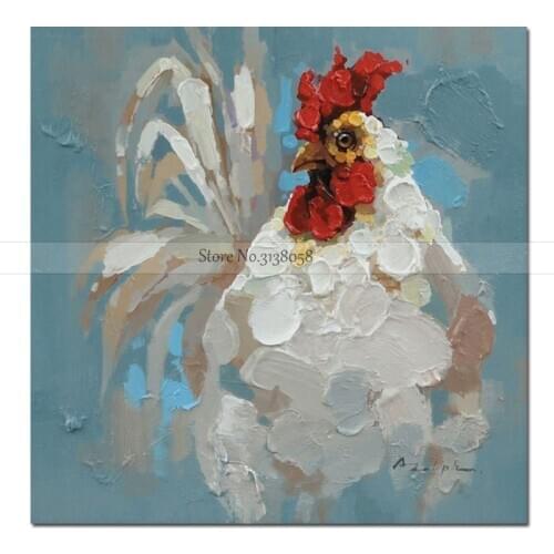 Skilled Artist Handmade Pride Rooster Oil Painting on Canvas Hand-painted Thick Special Animal Cock Oil Painting for Living Room