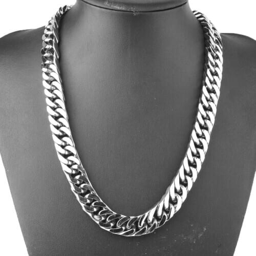 Tiasri 15mm Cuba Link Miami Mens Necklace Bracelet Heavy Stainless Steel Choker Waterproof Black Gold Silver Color Chain Gift