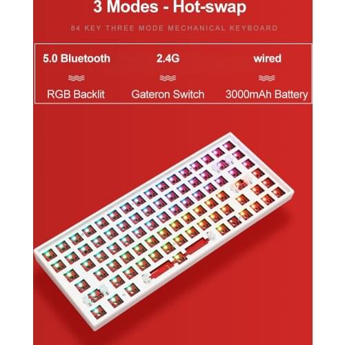 84 Keys RGB Backlit Wired Bluetooth 2.4G Three-mode Mechanical Keyboard Hot Swappable Switches Customized Keyboard Kits