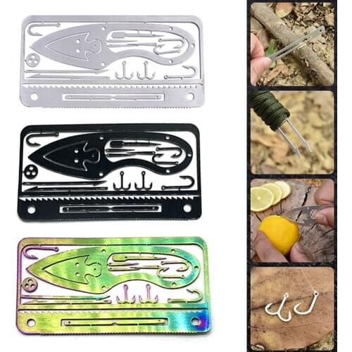 17 in 1 Stainless Steel Fishhook Card Model Outdoor Camp Hunting Supplies Emergency Survival Portable Easy Carrying