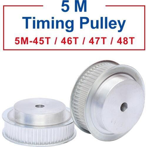 Timing Pulley 5M-45T/46T/47T/48T Aluminum Material Belt Pulley Process Hole 10 mm Width 21/27mm For Width 20/25 mm Timing Belt