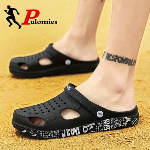 PULOMIES Summer Men Slippers Sandals Massage Clogs Outdoor Garden Shoes Men Pool Sandals Bathroom Slides Mules Beach Slippers