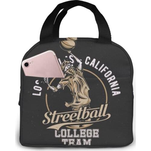 Streetball Player Lunch Food Box Bag Insulated Thermal Food Picnic Lunch Bag for Women kids Men Cooler Tote Bag