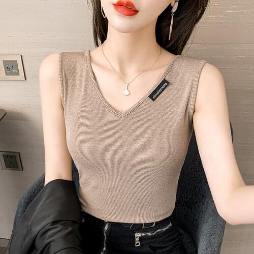 Tank Tops Women Sleeveless V-Neck Slim T Shirt Ladies Vest Singlets 2021 Summer Fashion New Camisole Cotton Ladies Thin Vest