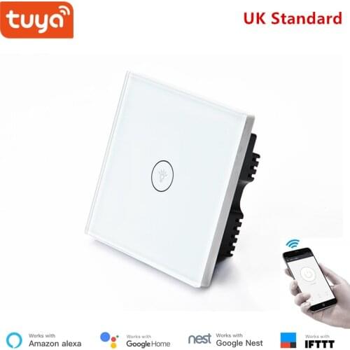 Mumubiz WiFi 220V Tuya App Glass panel smart wall touch switch UK 1 gang wireless remote control switch alexa compatible IFTTT