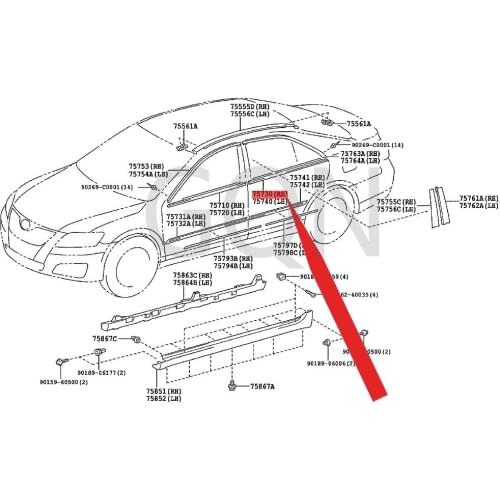 Right rear door waist line protection strip assembly 2006-Toy ota CAM RY outer pressure strip (light) rear right