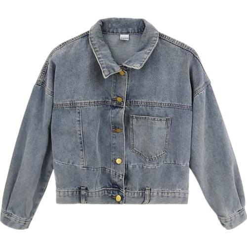 ZG1484 New 2020 spring autumn women fashion short section long sleeve asymmetry loose denim jacket cheap wholesale