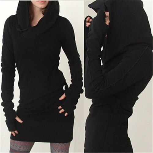 Womens Ladies Hooded Sweatshirt Long Sleeve Sweater Hoodies Jumper long pattern pure color shirt