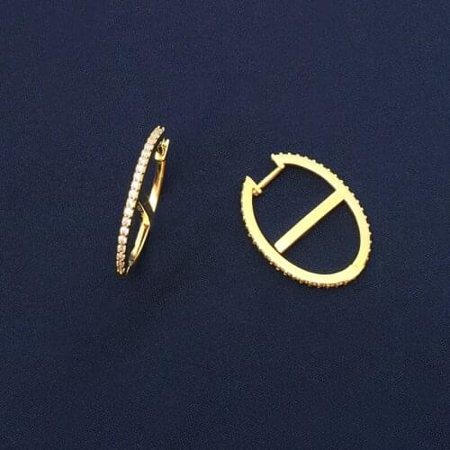 SLJELY Fashion Real 925 Sterling Silver Yellow Gold Color Maille Marine Hoop Earrings Micro Zirconia Stones Women Brand Jewelry