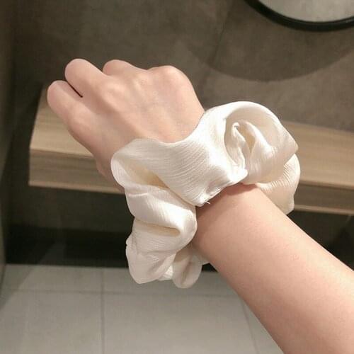 Women Wrinkle Scrunchie Elastic Handmade Brown White Hair Band Ponytail Holder Headband Hair Accessories 1PC Satin Solid Color